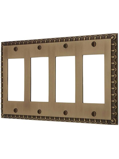 Ovolo Quad Gang GFI Cover Plate in Antique Brass.